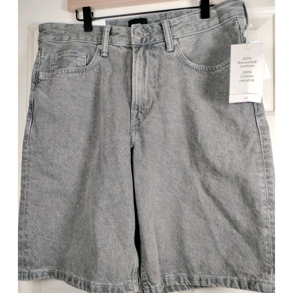 NWT H&M Relaxed Fit Denim Shorts Gray Mens Size 32 100% Cotton 90s Y2K Grunge